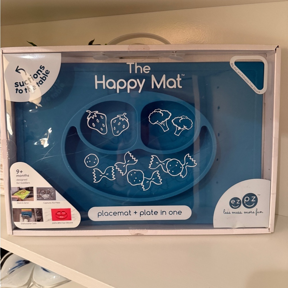 Ezpz Blue The Happy Mat Silicone Suction All In One Baby Dish & Placemat 9+Month - Picture 2 of 12